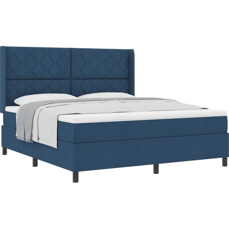 Maison Exclusive - Lit Ă ressorts avec tĂŞte de lit Bleu 180 x 200 cm tissu (1/5)