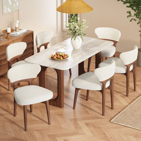 sedia sala da pranzo 6 pezzi chenille beige OKMYHOME (1/5)