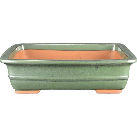 Vaso per bonsai rettangolare in gres smaltato verde 25,5x20x6,5 cm - J019c