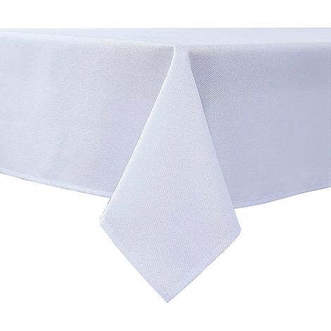 Nappe rectangulaire en tissu texturé blanc, 152 x 213 cm, résistante à l'eau, idéale pour les repas, la cuisine, les mariages, les fêtes, etc. Lavable en machine. (1/5)