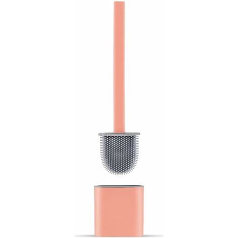 Brosse WC Silicone Plate- Brosse Toilette et Supports, Anti-goutte, Antibactérienne, Balayette WC Ventilée, Séchage Rapide sans Odeur, Balai WC Montage Mural/au Sol, Salle de Bain et WC, Rose (1/5)