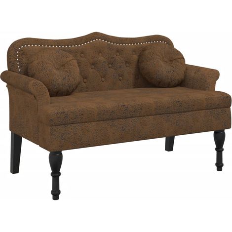 Panca con cuscini e schienale imbottito 120,5 x 65 x 75 cm PVC effetto scamosciato marrone DEC024632