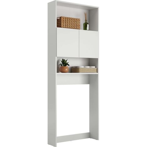 Estantería Lois de Baño Estilo Contemporáneo en Melamina Blanco con 2 Puertas 2 Estantes