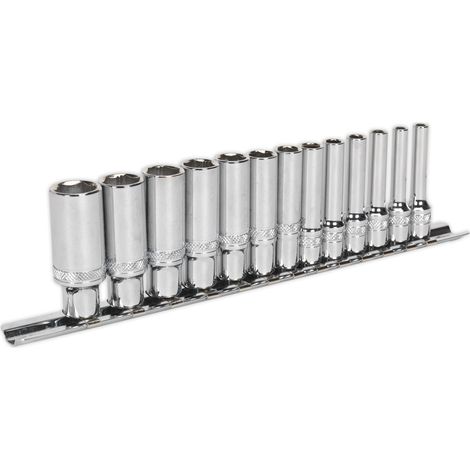 Sealey Metric Socket Set 13pc 1/4""Sq Drive Deep Lock On 6pt Chrome AK2747