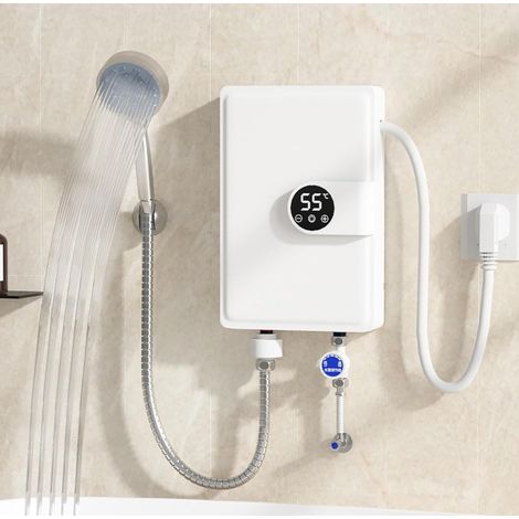 Calentador de agua eléctrico instantáneo de 220 V y 5500 W con regulación automática, ideal para ducha, cocina y baño. (1/5)