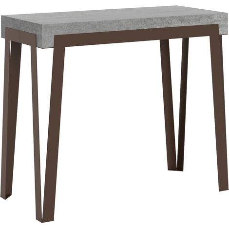 Console extensible gris béton et pieds métal marron 8 personnes 40 à 196cm Rino (1/5)