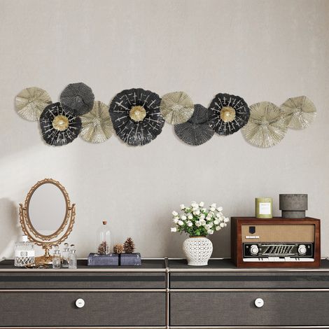 Fresque - décoration murale avec cadre métallique - noir + or - style moderne - Idéal