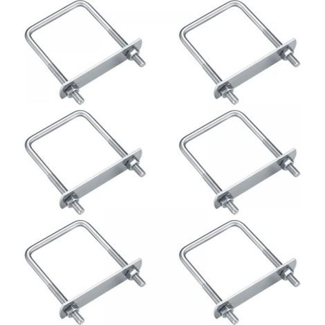 Pair 6 Pièces Boulons en U, M6 U-Bolts, Boulons de U en Acier Inoxydable avec Écrou Plaques Rondelle, Boulons de Serrage Fixation pour Fixation Tuyaus (Angle droit 80x50mm)