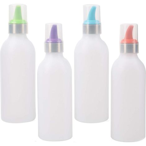 Bouteilles à condiments en plastique, lot de 4, couvercles colorés, pour sauces, barbecue, loisirs créatifs (1/4)