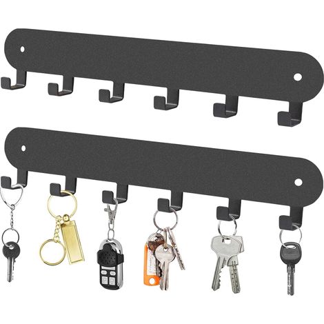 Pièces 6 Crochets Porte Clef Clef Mural Accroche, Sans Perçage, Boîte De Rangement Pour Clés Pour Entrée, Salon, Cuisine (Noir) (1/4)