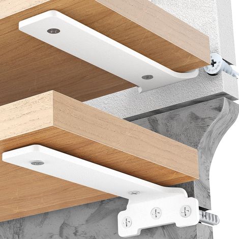 Lot de 2 supports d'étagère en métal de 30 cm, avec vis, capacité de charge de 70 kg, blanc (1/5)