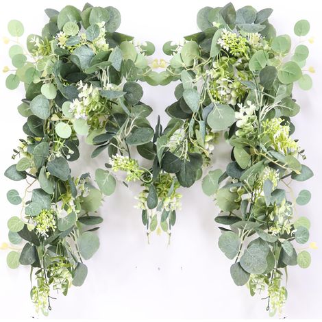 Guirlande d'eucalyptus artificiel de 1,80 m avec fleurs, décoration végétale printanière, idéale pour la table, la maison, un mariage, une cheminée, une fête, verte