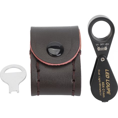 Jewelry Magnifier 40X 21mm Lens Foldable Magnifying Eye Loupe with LED UV Light for Inspection DIY