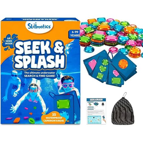 Jouet de Plongée, Jouets Piscine Enfant, 64 Pierres Précieuses et 35 Cartes étanches, Plongée Avec Sac en Filet, Chasse Au Trésor Sous Marine, Jeux Aquatiques Enfants, Jeux d’Eau Enfant Extérieur (1/5)