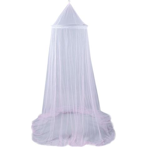 Canopée de Lit Universelle - Moustiquaire en Dôme à Suspension, pour Lits Simple à Double, Polyester + Fil d'Acier, Blanc/Bleu/Rose Clair, Installation Facile, 1 PC - 0.6x2.5x8.5m (1/5)