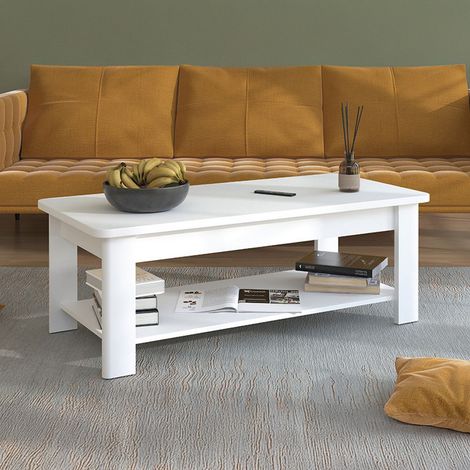 Mesa de Centro Pella, un Espacio, Rectangular, Tablero de Madera Revestida, 124x60x45h cm Blanco (1/5)