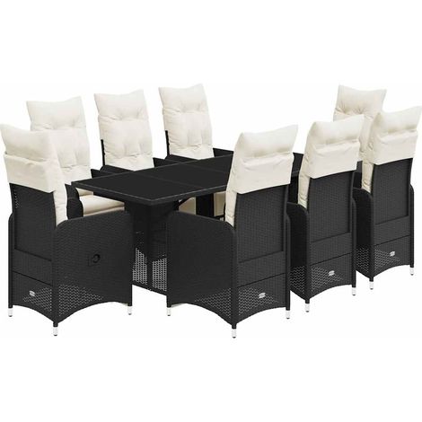 Maison Exclusive - 9-tlg. Garten-Bistro-Set mit Kissen Schwarz Po (1/5)