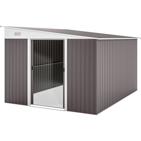 Abri de jardin métallique toit pente double porte verrouillable 2,8 x 3,45 x 2,01 m gris