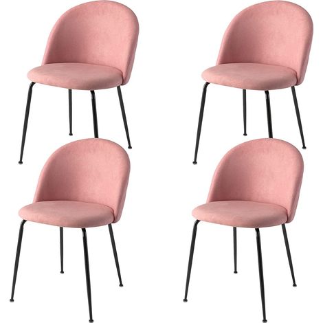 MOMMA HOME Set de 4 sillas de Comedor Salmón, Tejido terciopelado, Suave, Estructura Metal en Color Negro - Modelo Swing (1/5)