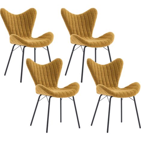 Wahson Set di 4 Sedie, Sedie da Pranzo in Tessuto Sedie da Cucina con Gambe in Metallo, Sedie per Sala da Pranzo/Soggiorno, Giallo (1/5)