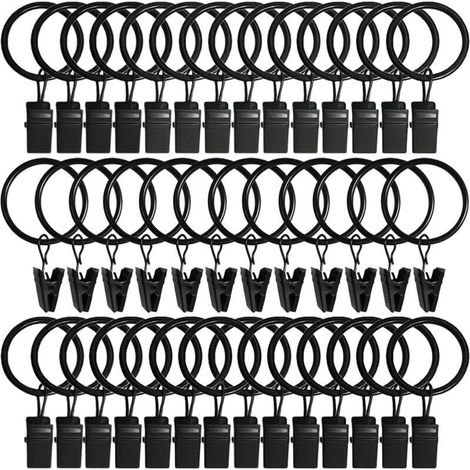 CSPARKV 40 Pièces Anneaux Rideaux, Robuste Pince a Rideaux Anneaux Rideaux avec Pince, Antirouille Anneaux pour Tringle à Rideau 32mm Diamètre Intérieur (1/4)