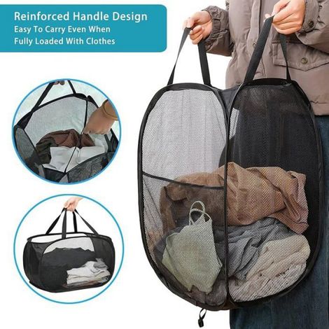 Panier A Linge Pliable - 70 L et 75 L - Avec Poche Latérale et Poignées Renforcées - Pour Tri et Rangement du Linge - 2 Pièces (1/5)