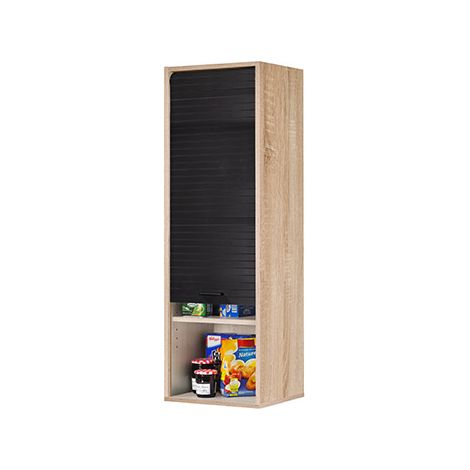 Beaux Meubles Pas Chers – Meuble haut de cuisine chêne noir – 4 niches – Rideau coulissant – Dimensions L 40 H 123.6 P 35 cm – Éco-conçu, fabriqué en France