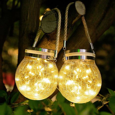 Lanterna da esterno, 2 pezzi 30 luci solari a LED con vetro screpolato, luce solare da giardino impermeabile IP65, luci solari da esterno sospese per decorazioni natalizie interne ed esterne (1/5)