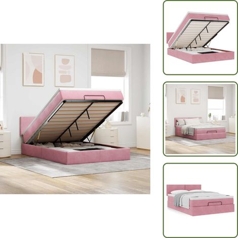 Letto con testiera - vidaXL Struttura Letto Pouf con Materasso Rosa 140x190 cm in Velluto - Materasso rosa