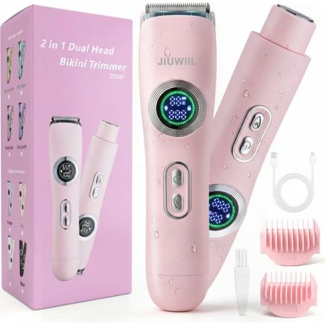 2 in 1 Electric Shaver Trimmer for Women  Electric Shaver Dual Head Waterproof IPX7 Body Hair Trimmer (Bikini, Armpits, Legs, Arms) (1/5)