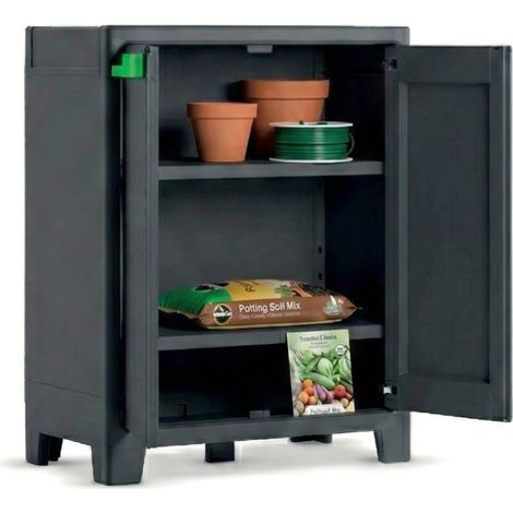 Dmora - Armadio da esterno Markham, Mobile outdoor, Mobiletto giardino multiuso, Contenitore per balcone o garage, Made in Italy, 80x44 h100 cm, Grigio