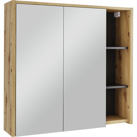 Specchio contenitore bagno Viola, Artigiano/grigio, 80 x 75 cm con ripiani aperti, Vicco