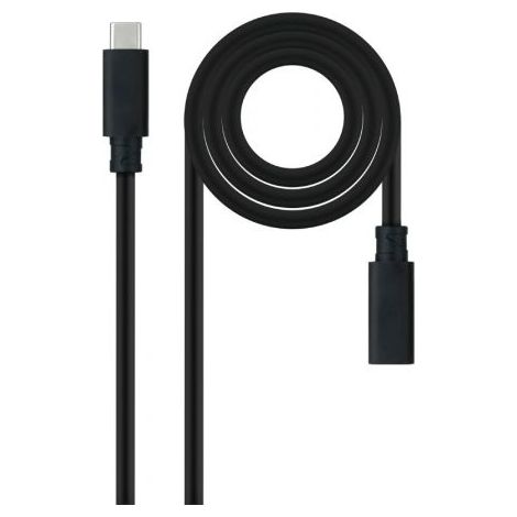 Cable Alargador USB Tipo-C 3.2 Nanocable 10.01.4501-L150/ USB Tipo-C Macho - USB Tipo-C Hembra/ 1.5m/ Negro