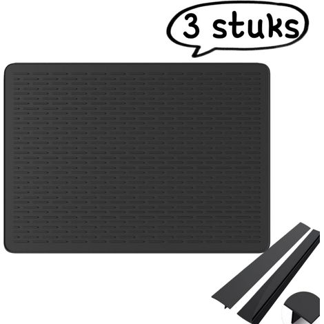 Ensemble de 3 tapis et accessoires en silicone noir pour plaque de cuisson égouttage et séchage de vaisselle antidérapants avec 2 bandes d espacement de 53 cm (1/5)