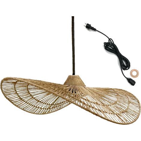 1 Suspension Jute, Câble 5m Extérieur IP64, Douille E27, Style Bohème pour Jardin (1/5)