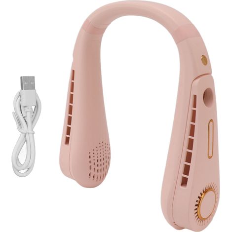 Ventilateur de cou sans pales, rechargeable par USB, 5 vitesses réglables, portable et à suspendre, pour l'extérieur (rose). (1/5)