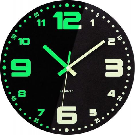 Horloge murale lumineuse de 12 pouces,bois sans cadre, horloge ronde décorative silencieuse et sans tic-tac-noir-grand numérique
