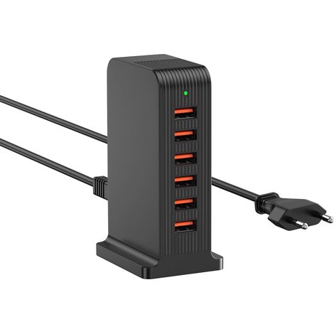 Chargeur USB Multiple 50W, Station de Charge 6 Ports avec USB-A, Multi Secteur USB, Protection Sécurité (1/5)