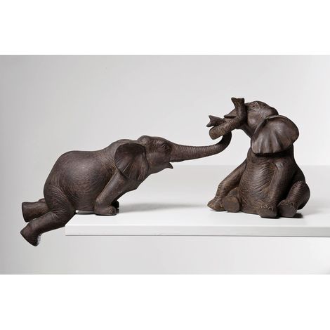 Kare Design Figura Decorativa Circo Elefanti (2/Set), Marrone, 22X54X18Cm, Simbolo Famiglia, Divertimento, Amore