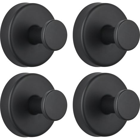 Crochets à ventouse pour la douche/salle de bain amovibles les serviettes, crochets en acier inoxydable sans perçage le verre, miroir, carrelage, cuisine (lot 4) noir Noir 4-Pack'4-Pack Noir (1/5)
