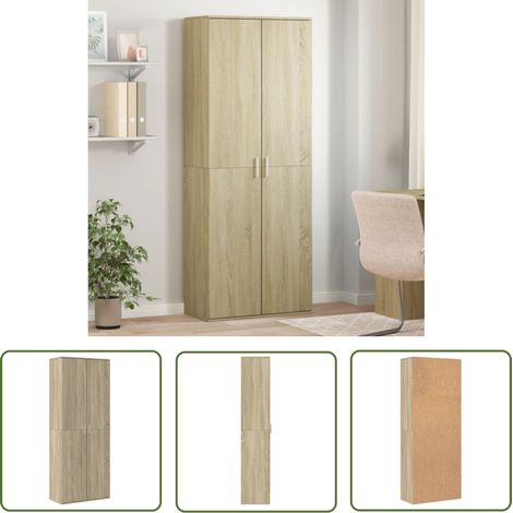 The Living Store Highboard Sonoma-Eiche 70x35x180 cm Holzwerkstoff - Hochschrank - Wohnzimmermöbel - Eiche Möbel - Holzregal - Aufbewahrungsraum (1/5)