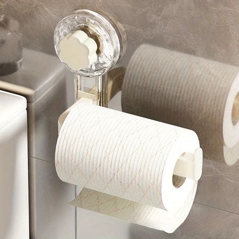 Porte-papier toilette mural (BLANC) avec ventouse - Fixation auto-adhésive, installation sans perçage, compatible avec tous types de rouleaux de papier toilette. (1/5)