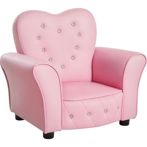 Sillón infantil de PVC con espuma y patas de madera 59 x 41,5 x 49 cm rosa HOMVRA (1/5)