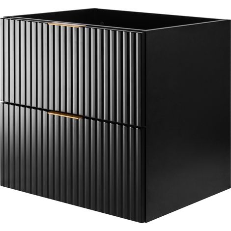 Furnidea - Meuble suspendu sous lavabo FLOW noir  60 cm - 2 tiroirs - façades rainurées (1/5)