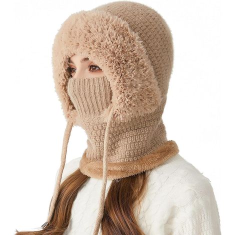 Cagoule d'hiver femme polaire chaude et coupe-vent, masque facial et tour de cou 3 en 1 (1/5)