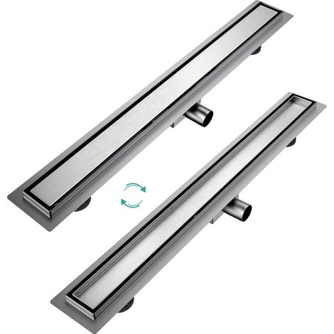 EMKE Canalina per doccia, 80 cm, in acciaio inox, piastrellabile, set completo di scarico per doccia, sifone con antiodore e filtro per capelli, scarico doccia, doppio lato per bagno (1/5)