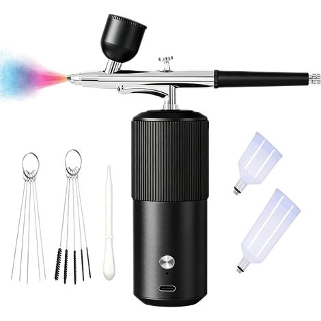 Kit aérographe avec compresseur, pistolet pulvérisateur sans fil, kit aérographe portable avec compresseur, pistolet pulvérisateur portable rechargeable par USB pour hydratation de la peau, maquillage (1/5)