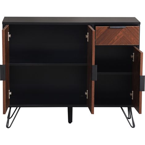 Aparador de almacenaje negro y efecto madera con cajón y estantes ajustables 90x30x71,5 cm (1/5)