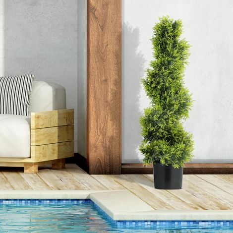 Cyprès artificiel 90cm, plante en spirale en plastique réaliste, fausse plante en pot pour décoration moderne intérieur et extérieur, verdure sans entretien (1/5)