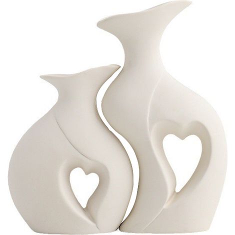 "Jarrón decorativo de cerámica: elegante conjunto de corazones blancos hechos de cartón pluma, jarrón creativo para un diseño de interiores sencillo y de alta calidad" (1/5)